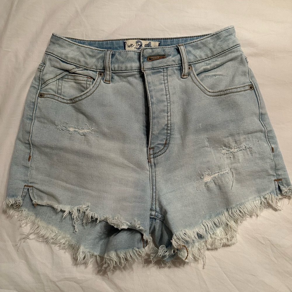 We The Free Faded Blue Frayed Jean Shorts